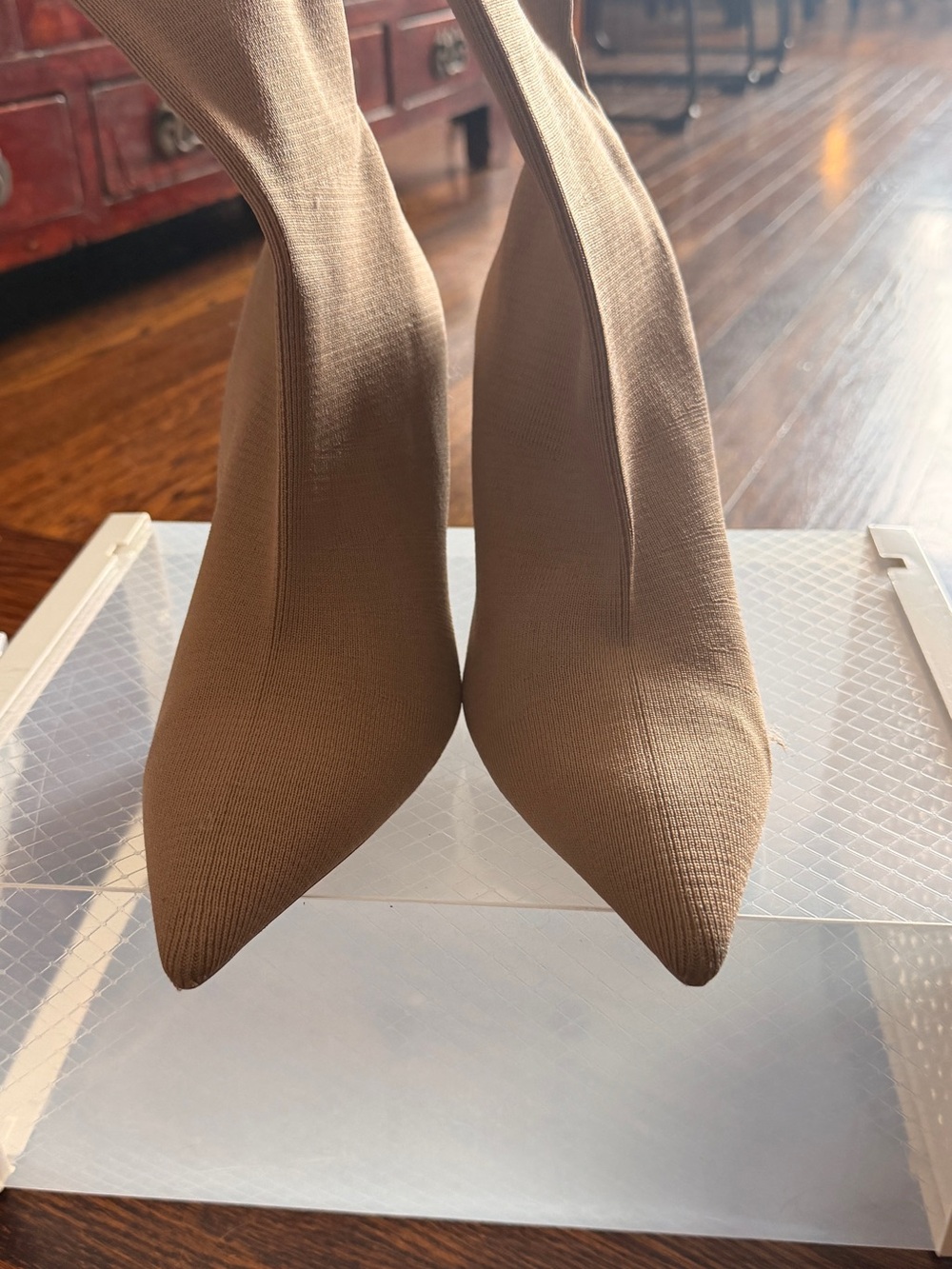 Zara Tan Pointed Sock Heeled Boots